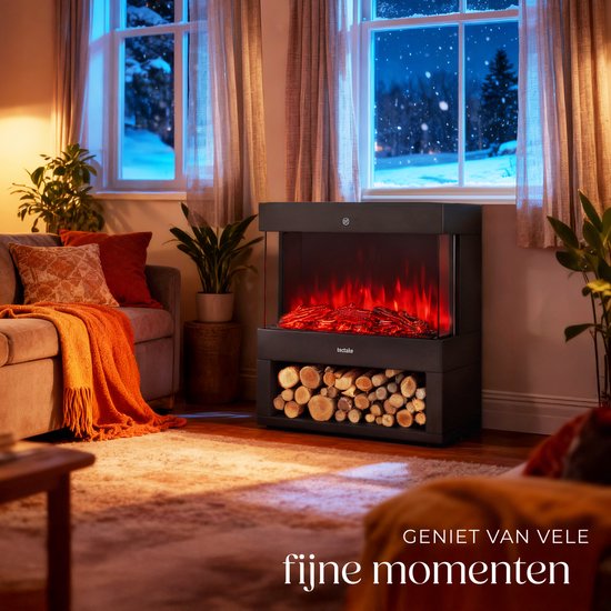 tectake® Elektrokamin - Atmosphärischer Kamin - 900W & 1800W - Freistehend - Kaminofen - mit Heizung - Kamine - mit Holz- und Glüheffekten - 3D Flammen - Timer