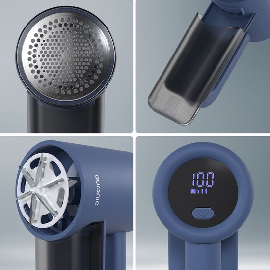 Auronic Electric Lint Remover Pro - Fusselentferner - Akkulaufzeit 120 Minuten - Wiederaufladbar - LED-Anzeige - Entlaubungsgerät - Blau