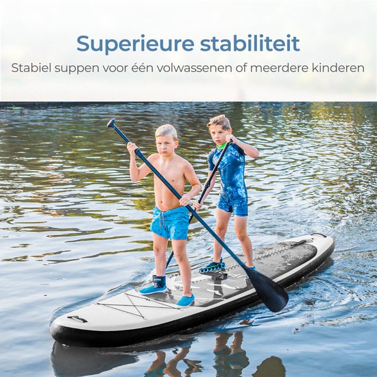 Supper Sup Board - Max. 120KG - Aufblasbar - Paddle Board - Pumpe - Finne - Leash - Tragetasche - 285 x 76 cm - Schwarz
