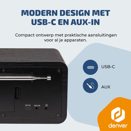 Denver DAB Internet-Radio - DAB - FM - Internet-Radio - Notfallradio - Bluetooth - Alarmfunktion - DIR200