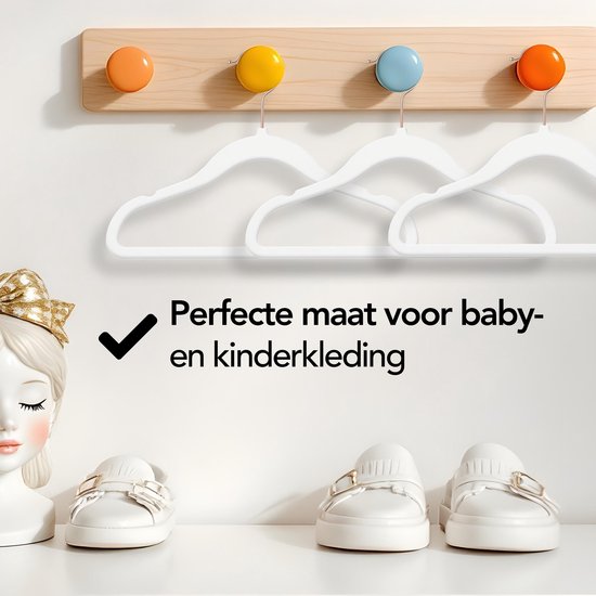 Brixy 50 Baby Kleiderbügel - Weiß - Kinderkleiderbügel - Kleiderbügel aus Samt - Hosenbügel