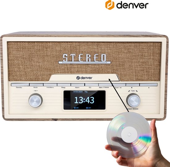 Denver Radio - DAB/CD-Player - Bluetooth - 20 Speicherplätze - FM / AUX - Holz