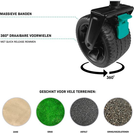 VONROC Wagon - Mit Sitzfunktion - Zusammenklappbar - 120 kg Tragkraft - 115l Fassungsvermögen - Solide, auslaufsichere Räder - Stabiler Stahlrahmen - Polyester 600D - Schwarz
