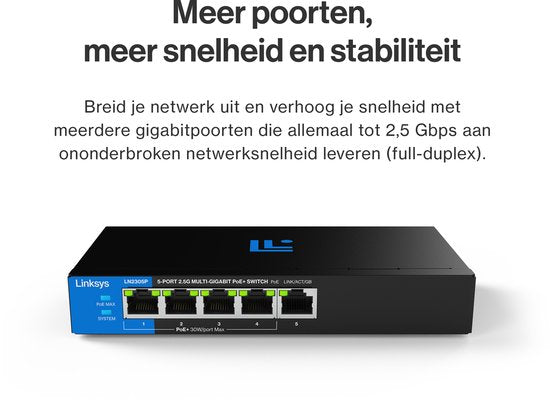 Linksys LN2305P - Netzwerk-Switch - Unverwaltet PoE+ - 2500 Mbps - 5 Ports