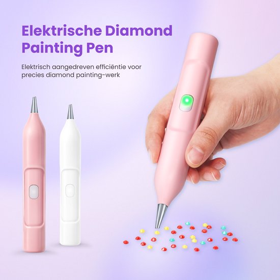 Rubye® - Elektrischer Diamantmalstift - Mit Vakuumtechnik - Wiederaufladbar über USB-C - Komfortabel in der Anwendung - Für runde und eckige Steine - Pink