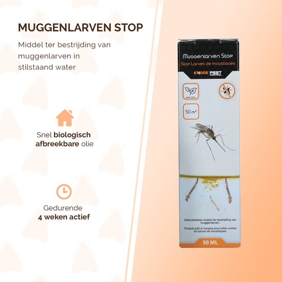 Knock Pest Control Mosquito Larvae Stop 50 ml - Mittel zur Bekämpfung von Mückenlarven - Geeignet für die Behandlung von stehendem Wasser - Teich und Aquarium - Wirksame Wirkung für bis zu 4 Wochen