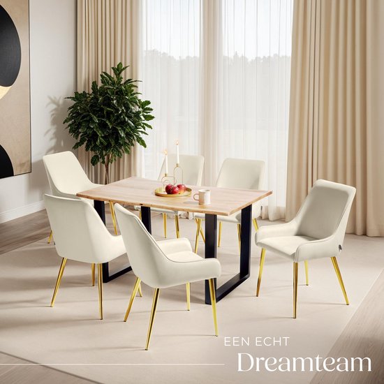 tectake - Esszimmerstuhl Avane - Samtoptik - Ergonomischer Polsterstuhl mit goldenen Stahlbeinen - Belastbarkeit 120 kg - Moderner Esszimmer- und Küchenstuhl - 2er Set - Beige