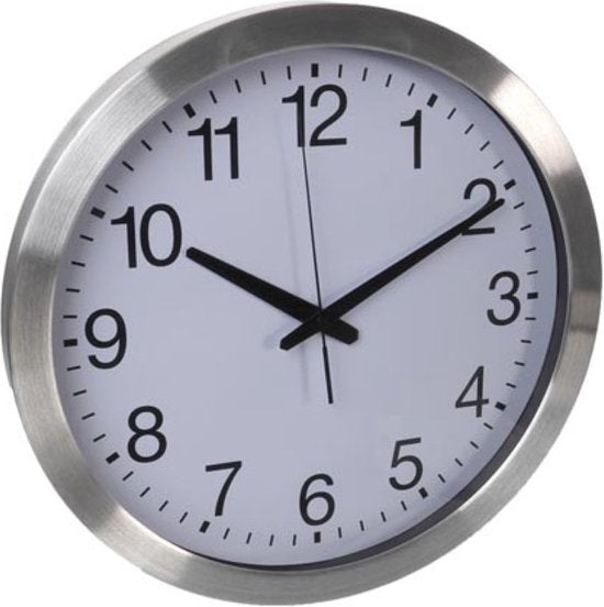 Perel Wanduhr, rund, analog, 40 cm, funkgesteuerte Zeitanzeige (DCF), Aluminium, silber