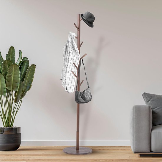 Bayt Garderobe - Stehende Garderobe - Garderobenständer Holz - Garderobenständer - 8 Haken - 175 cm - Braun