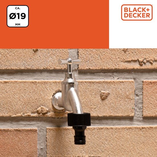 BLACK+DECKER Wasserhahn 3/4" - ⌀ 19 CM - Kupplungsstück - Kunststoff - Schwarz