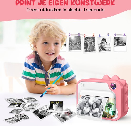 K&L® 3 IN 1 Digitale Kinderkamera + Sofortdruck + Spielkamera - 32GB micro sd Karte - Kamera Kinder - Vlog Kamera mit Spielen - Fotokamera für Kinder - Kleines Spielzeug - Mit Videofunktion - Pink