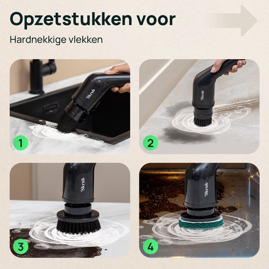 Skrub Elektrische Reinigungsbürste - Schrubber mit Griff für das Badezimmer - 8 Aufsätze
