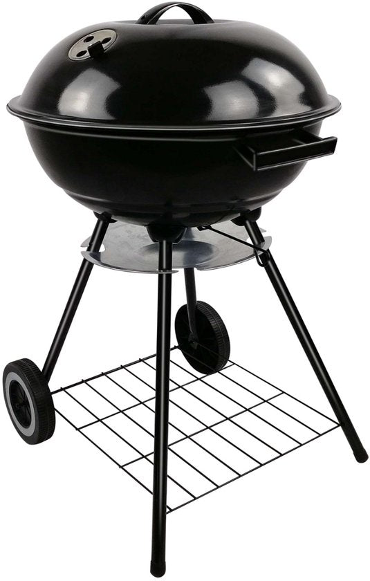 alpina Charcoal BBQ - Kugelgrill Ø43 cm - Grill mit Deckel und Rädern - Integriertes Belüftungssystem - Herausnehmbare Aschenschale - Schwarz