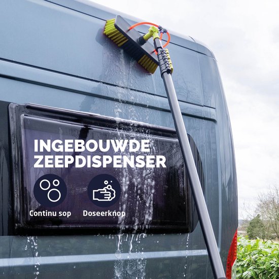 BREND BR-2237 Teleskop-Waschbürste ausziehbar bis zu 7 Meter - 5-teilige Wasserbürste mit Seifenspender - Für Fassaden, Dachziegel und Solarpaneele