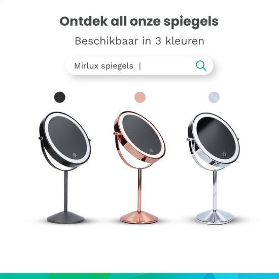 Mirlux Make Up Spiegel mit LED-Beleuchtung - 10x Vergrößerung - Rasierspiegel klein auf Fuß - 3 Lichtstufen - wiederaufladbar - Vergrößerungsspiegel Chrom