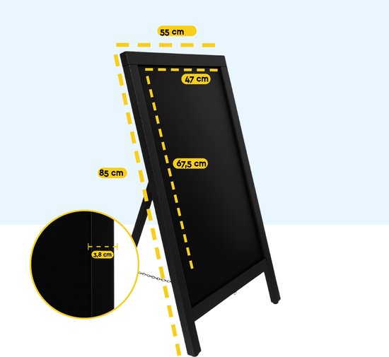 BRASQ Kreidetafel Schwarz - 55x 85 CM - Kreidetafel - Werbeschild - Bürgersteigschild - Einseitig - für Innen und Außen - Gastgewerbe
