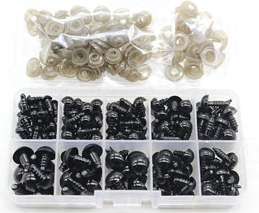 Knaak Safety Eyes - Tieraugen - 6 - 12 mm - inkl. Aufbewahrungsbox - 100 Stück - Schwarz