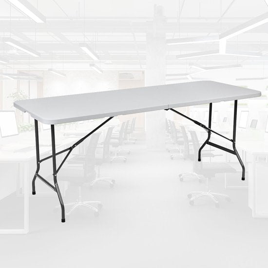 BRASQ Zusammenklappbarer Klapptisch Weiß - 180x70x74cm- Campingtisch - Klapptisch - Wetterfest - Tisch mit Tragegriff