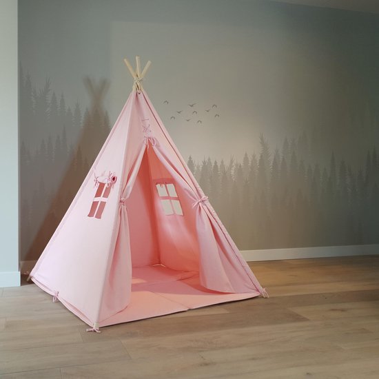 Sunny Alba Tipi-Zelt Pastellrosa - Wigwam-Spielzelt mit Fenstern - 120x120x160cm - mit Kuscheldecke