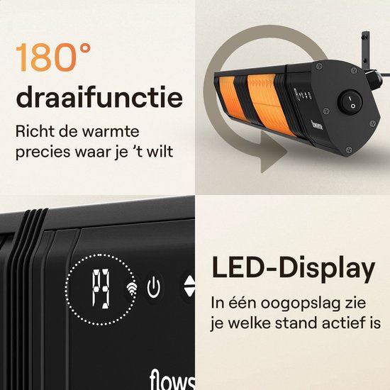 Flowsense Heater - Terrassenheizungen 3000W - Elektrische Pendelheizung - Infrarotheizung - Für 35m2 Flächen - Innen & Außen - Inkl.