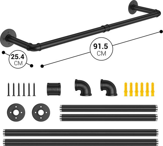 Vonia Kleiderständer - Kleiderständer - Kleiderstange Wand - 91,5 cm x 25,5 cm - Schwarz
