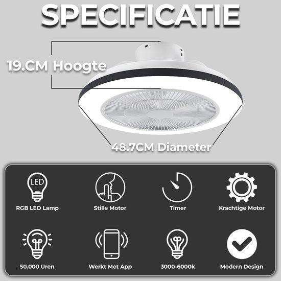 WERYOU® illuminAIR Deckenventilator - Deckenleuchte - Deckenventilator mit Beleuchtung - Deckenleuchte - Fächerlampe - Tuya Wifi Smart - RGB Led Lampe - Deckenleuchte - Inkl Fernbedienung - Dimmbar - ⌀56CM
