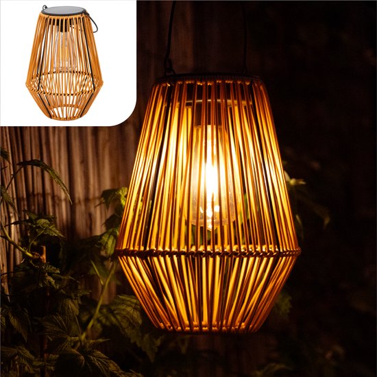 Gadgy Solar-Gartenleuchte Rattan Braun - Solar-Gartenleuchte - Solar-Tischleuchte mit USB-Anschluss - Außenleuchte Gartenstatue - Gartenlaterne mit Tag/Nacht-Sensor - Beleuchtung für draußen - Laterne Garten
