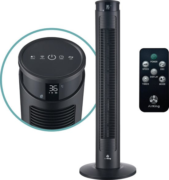 AirKing Turmventilator 94cm - Säulenventilator mit Fernbedienung - Timer - 3 Geschwindigkeitsstufen - Oszillation & dimmbarer LED-Bildschirm - energieeffizient - Ventilator zur Raumkühlung - Schwarz