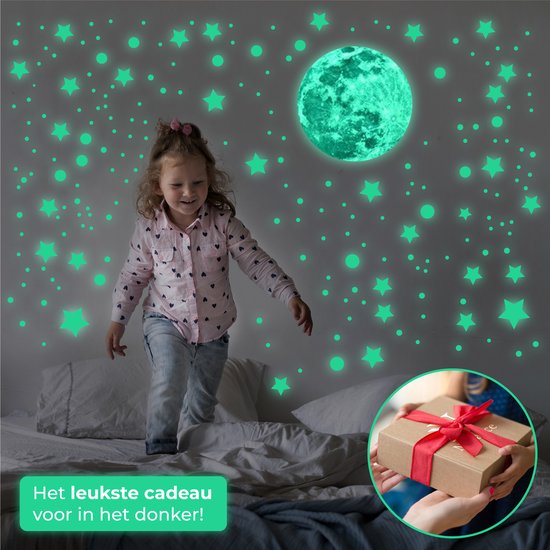 Nuvance - Glow in the Dark Sterne und Mond - 442 Stück - Wandaufkleber Kinderzimmer