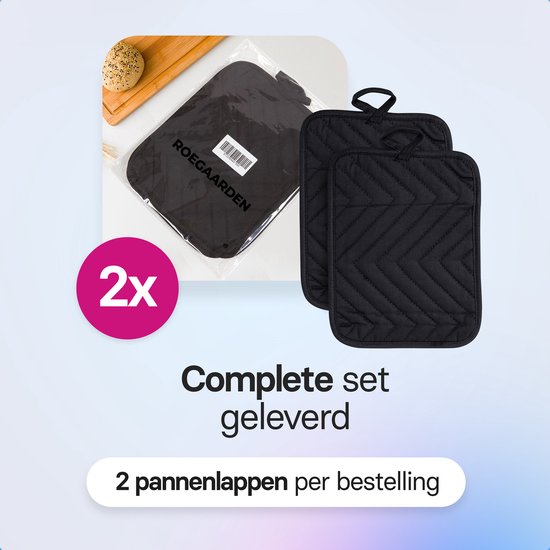 Roegaarden Topflappen - Hitzebeständige Topflappen - 100% Baumwolle - Mit Einschubtaschen - Schwarz