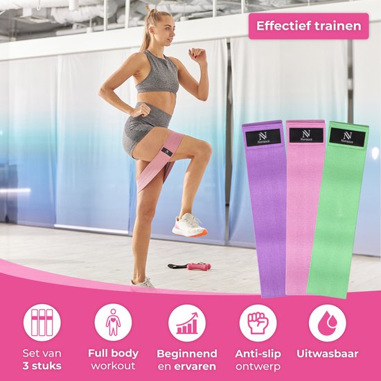 Nuvance - Resistance Bands Set inklusive Tragetasche - 3er Set - Resistance Band - Fitness Elastic - eBook mit zusätzlichen Übungen - Grün Pink und Lila
