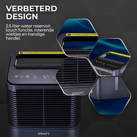 KRAFT Luftentfeuchter - 16L pro Tag - Wash-Dry Funktion - Luftentfeuchter für Schlafzimmer, Bad, Wohnzimmer - Luftentfeuchter - Anthrazit