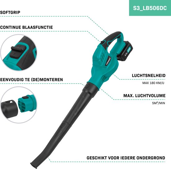 VONROC Akku-Laubbläser 20V - Luftgeschwindigkeit 180 km/h - Luftmenge 5m3/min - Inkl. 4.0Ah Akku und Schnellladegerät