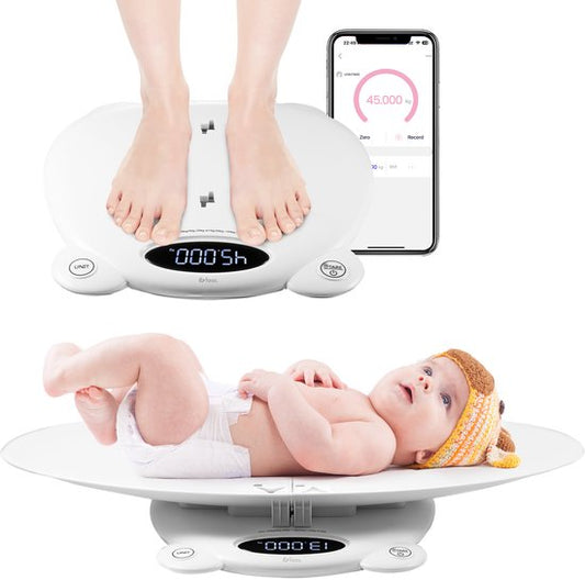 Babywaage - mit Wiegeplattform - Digitalwaage - mit Tara-Funktion und App - 50g bis 200KG - Weiß - von Faas