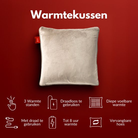 Coozie Wiederaufladbares Wärmekissen - Kabellos & verkabelt - 45-65°C - Samt - 45 x 45 cm - Inkl. Powerbank - Bis zu 8 Stunden Wärme - Beige
