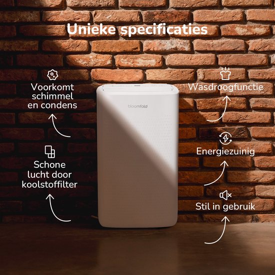 Bloomfold Luftentfeuchter DryPure – 12 L/Tag – HEPA Filter – Timer – Weiß