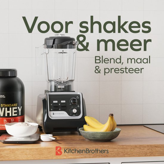KitchenBrothers Power Blender - 1600W - 2L - Smoothie Maker - Eiszerkleinerer - Metallic Schwarz
