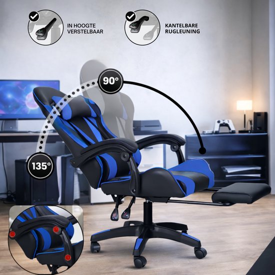 Bayt Gaming Stuhl - Gaming Stuhl - Komfort Gamer Stuhl - Schwarz und Dunkelblau