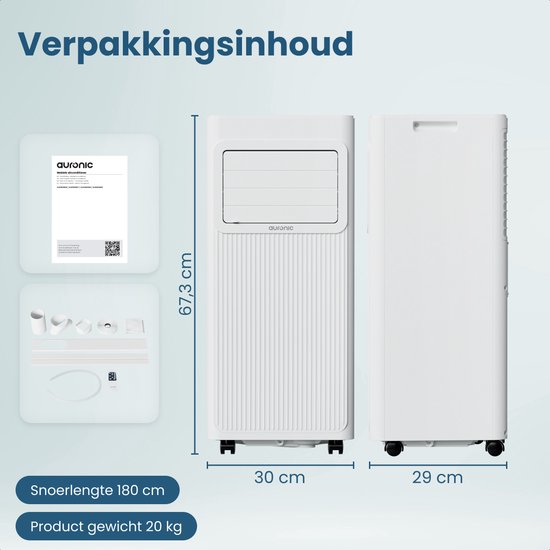 Auronic Mobile Air Conditioner - 7.000 BTU - 3-in-1 - Klimaanlage mit 2 Fensterdichtungs-Kits - Ventilator - Luftentfeuchter - kühlt bis zu 20m² - Weiß
