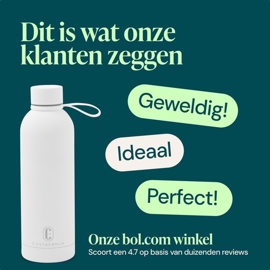 Castagnola Wasserflasche - Edelstahl-Trinkflasche 500 ML - Stahl-Thermoskanne - Trinkflaschen für Erwachsene - Doppelwandig - Weiß