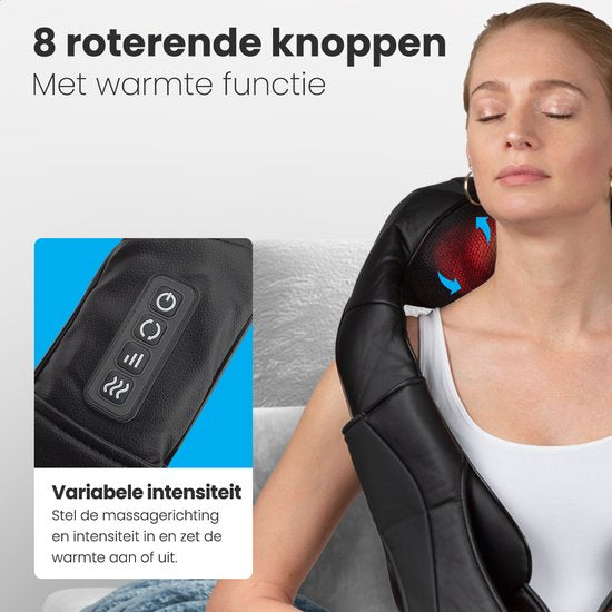 Auronic Shiatsu-Massagekissen - Elektrisch - Kabellos - Nacken und Schulter - Infrarot - inklusive Tragetasche - Schwarz