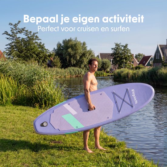 LifeGoods SUP Board All-round Compact - mit Sitz - 100 KG Tragfähigkeit - 300 x 76 cm - Aufblasbar - Komplettes SUP Paket - Lila
