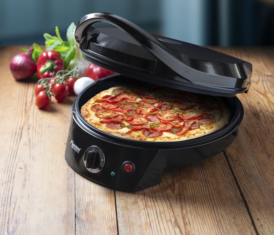 Bestron Pizzaofen - APZ400Z - Maximal 230°C - Ø27 cm - Schwarz - Kann auch als Tischgrill verwendet werden - 5 Jahre Garantie