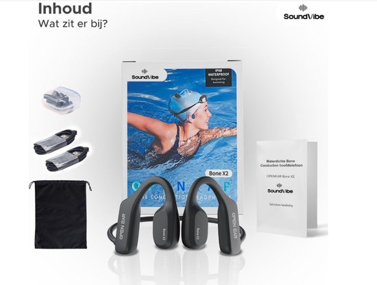 Soundvibe® Bone Conduction Headphone Schwarz - Sport-Kopfhörer - Sport-Kopfhörer - Kabellose Kopfhörer - Wasserfest - 8 GB interne Speicherkarte - Sport-Kopfhörer - Für alle Handys und Laptops - Lauf-Kopfhörer - Kabellose Kopfhörer