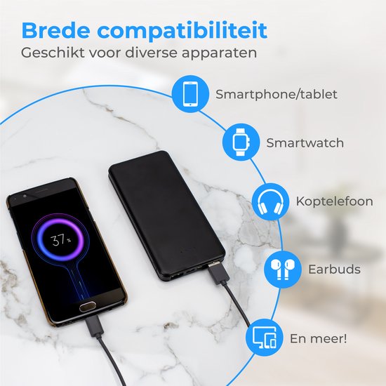 Nuvance - Powerbank 10000 mAh - Schnellladegerät - Kompaktes Design - 2x USB, USB-C & Micro USB - Universal Powerbanks für Smartphones, Tablets & Gadgets - Externer Akku - Schwarz