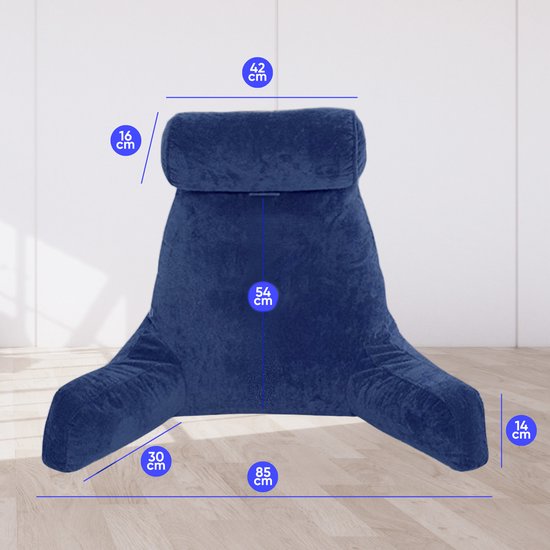 Q-Living XXL Lesekissen mit extra Nackenrolle - Relaxkissen - Sitzkissen - Rückenstütze - Lesekissen fürs Bett - Blau
