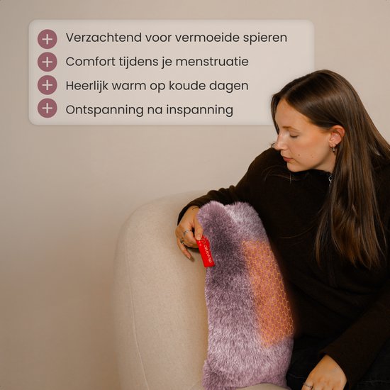Auronic Wärmekissen - Teddy - 45x45 - Kabellos - Wiederaufladbar - Elektrisches Kissen - Infrarot - Rosa