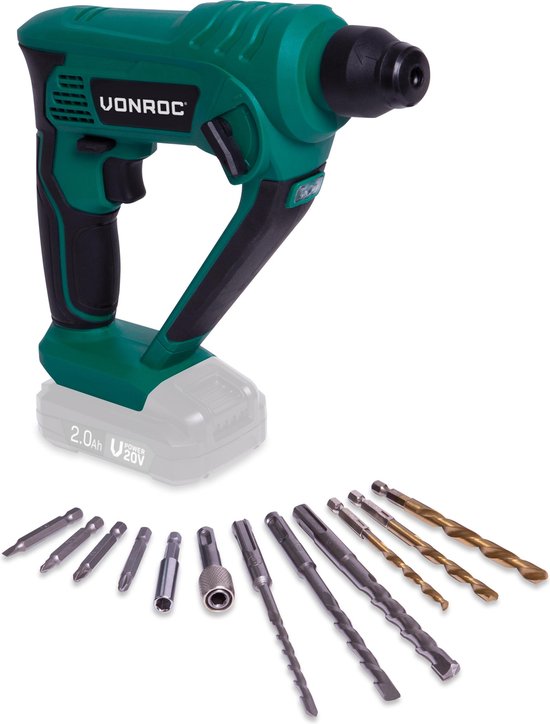 VONROC Akku-Bohrhammer - VPower 20V - ohne Akku & Ladegerät - 1,3 Joule - SDS-plus - inkl. Zubehör