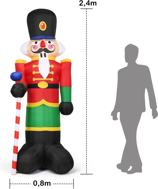 Costway große aufblasbare Weihnachten Nussknacker Soldat mit 3 LED-Leuchten bunt - 2,4m
