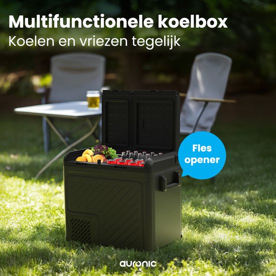 Auronic Electric Cool Box - Kompressor - Zwei Zonen - 12V 230 Volt - Auto - 55L - Frigobox - Schwarz/Grau